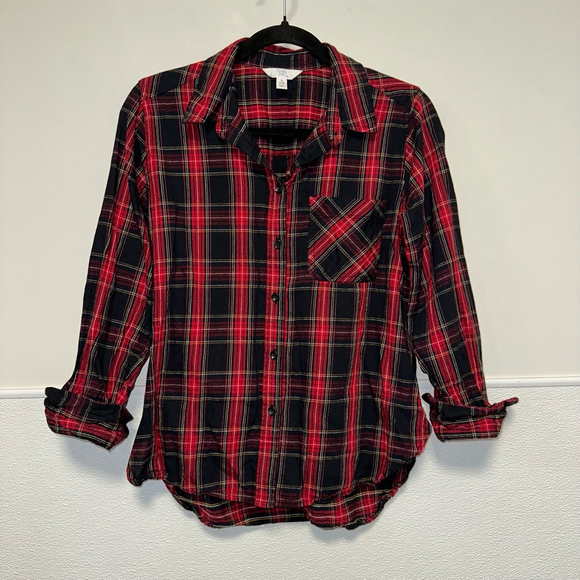 Time and Tru Tops - Women's Time and Tru Plaid Flannel Shirt Size S Red Black Button Down